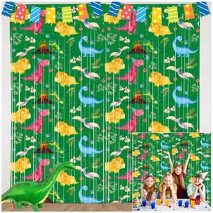lot 2342 image: LZLANZHI Dinosaur Themed Birthday Party Decorations 2 Pack Tinsel Foil Fringe Curtain Children Baby Shower Parties Supplies Green Photo Booth Prop Backdrop Streamer for Kids 3.3x6.6FT
