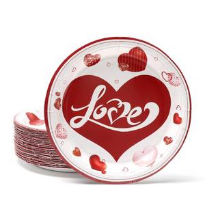 lot 2372 image: UVTQSSP 50PCS Valentines Day Paper Plates, Red Heart Love 7 Inch Dessert Paper Plates Party Supplies for Valentines Day, Wedding, Anniversary, Serve for 50 Guests