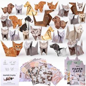lot 2400 image: Maitys DIY Paper Cats Dogs Origami Kit 100 Sheets 3D Origami Paper for Folding Cute Cat Dog Figures with Instruction Fun Craft Activity for Desk Decoration and Gift for Pet Lovers