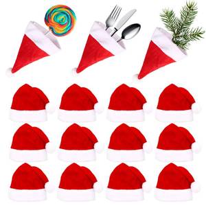 lot 2453 image: LUTER 15Pcs Mini Santa Hats Tiny Christmas Hats Table Decoration for Cup Bottles Covers, Silverware Holders, Candy Socks (5.6 x 5.2 inches)