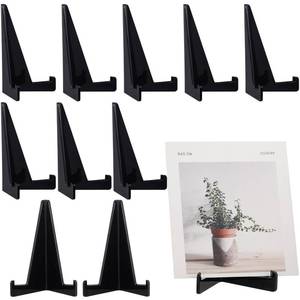 lot 2488 image: Bucherry 10 Pack Acrylic Easel Stand for Display Mini Plastic Plate Holder for Pictures Photo Frames Coins Cards Collection Small Display Easels for Table Desktop Home Office Decor(Black)