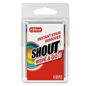 lot 4100 image: Shout Wipe & Go Travel Stain Remover Wipes for Instant Fabric Stain Removal - 4ct