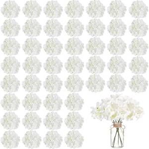 lot 5179 image: WEISPARK 100PCS Artificial Hydrangea Flowers, Fake Flowers Silk Hydrangea Full Flowers Heads with Stems for Wedding Home Party Shop Baby Shower Decor (Ivory)