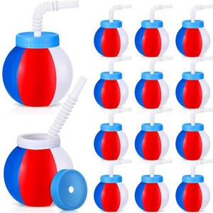 lot 5180 image: Skyley 12 Pcs 14 oz Summer Beach Ball Cups with Straws and Lids Plastic Sipper Reusable Summer Pool Drinking Cups for Birthday Beach Birthday Theme Party Supplies