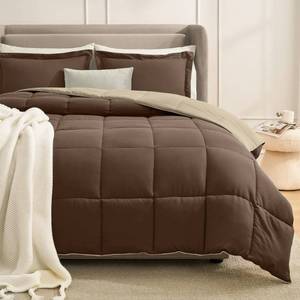 lot 5182 image: Homelike Moment Queen Comforter Set Brown, Comforters Queen Size Set Lightweight Reversible Down Alternative Bed Comforter Full Size Soft, All Season 3 Pieces Sets BrownBeige