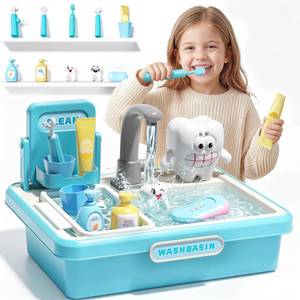 lot 5186 image: Kids Play Sink Toy with Running Water, 15Pcs Dentist Play Set, Electric Auto Water Circulation Play Sink Toy, Develop Kids Good Hand Washing & Dental Care Habits, Toys for 2 3 4 5 Year Old Boys Girls