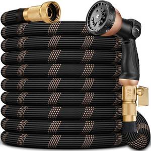 lot 5215 image: Garden Hose 150FT, Lightweight Flexible Water Hose, 58 Kink Free Leak Proof Hose, Heavy Duty 96-Layer Woven with 34 Brass Fittings, 10 Function Nozzle for Yard Lawn Outdoor Car Wash(BlackRosegold)