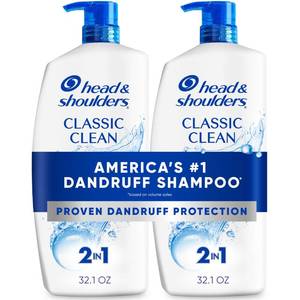 lot 6281 image: Head & Shoulders Anti-Dandruff Shampoo and Conditioner with 1% Pyrithione Zinc, Classic Clean 2-in-1 Twin Pack, Fresh Scent, Flake Control, Scalp Care, Color-Safe, 32.1 fl oz Each