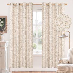 lot 6284 image: BGment Oatmeal Linen Curtains for Bedroom 72 Inch Length - Cottage Core Vintage Botanical Jacquard Light Filtering Grommet Window Curtains for Dining Room 2 Panels, Each 52 Inch Wide