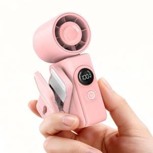 lot 6285 image: Portable Clip-On Mini Fan, Hands-Free, Turbo Personal Handheld Fans Rechargeable w 4 Wind & LED Display, Pocket Size Summer Cooling Essentials for TravelEye LashBeachConcert, Gifts for Women(Pink)