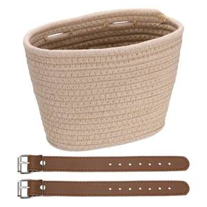 lot 6289 image: YELARXI Bike Basket, Cotton Rope Bicycle Basket Adjustable Front Baskets with 2 Leather Belt Buckles Unisex Strong Load 7.8 x 5.9 x 5.9 & Coffee-Fitting for(Most BikesTricycleScooters)