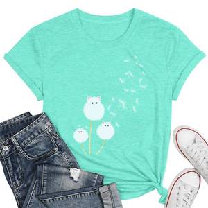 lot 6301 image: Cat Shirts for Women Flower Tee Shirts Womens Dandelion T-Shirt Cute Dandelion Cat Graphic Print Shirts size 2XL