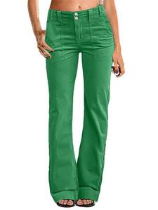 lot 6302 image: Flamingals Womens Wide Leg Pants for Women Mid Waist Dress Flare Straight Leg Corduroy Pants Workout Jeans Trendy Green M