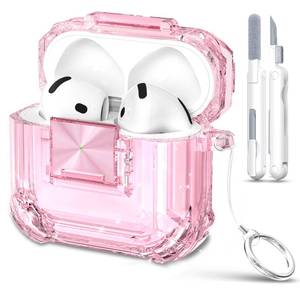 lot 6313 image: RFUNGUANGO AirPods 4 Case Clear with Lock Cleaning Kit, Lanyard & Keychain, Support Wireless Charging, Compatible with Apple AirPods 4 Case (2024) for Women Girl, Transparent Pink