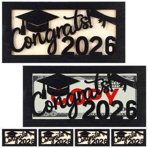 lot 6350 image: Beeveer 6 Pcs Graduation Money Gift Holder Class of 2026 Wooden Graduation Card Box Cash Envelope Cash Wallet Gift DIY Holder Birthday Present for Grad