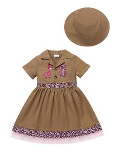 lot 6381 image: Newborn Baby Girls 1st Birthday Outfits Giraffe Theme Birthday Short Sleeve Ruffle Tulle Dress and Hat Brown Size 9-12 Months