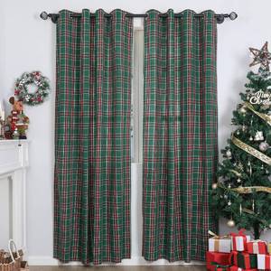 lot 6384 image: Moslovstar Plaid Curtains 2 Panels Vintage Red and Green Semi Blackout Window Curtains Bedroom Living Room Holiday Decor, 52x72in