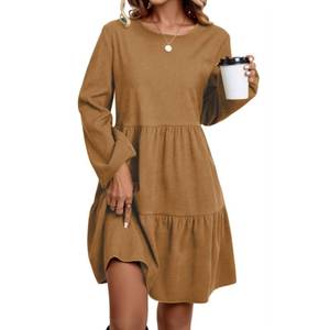 lot 6391 image: FIMARSTED Ladies Long-Sleeved Mid-Length Dress with a Round Neck and a Waist-Highlighting Short Style for Autumn Casual Vacation size L
