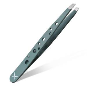 lot 6412 image: Premium Slant Tip Tweezers �� Handmade Japanese Stainless Steel, Ultra-Precise Hair Removal Tool for Brows, Ingrowns & Splinters �� Ergonomic 9-Hole Grip, Professional Salon Quality (Olive Fog) lot of 2