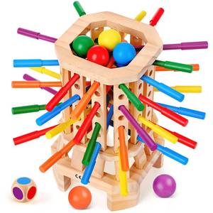 lot 6429 image: Montessori Wooden Board Game, Colorful Sticks & Ball Drop Games for Kids, Fine Motor Skills & Math Learning Toy for 3 4 5 6 Year Old, 2-6 Player Family Travel Game, Birthday Gift for Boys Girls Age 3