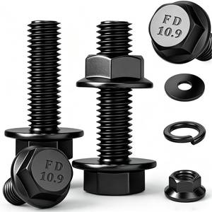 lot 6451 image: Ruibapa 10 Sets M8-1.25 x 30mm Flanged Hex Head Bolts,Flange Nuts,Flat & Lock Washers,10.9 Black Zinc Plated,Full Thread,Alloy Steel