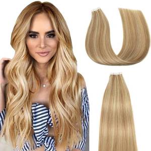 lot 6459 image: P27613 Highlight Blonde Tape in Extensions Human Hair 14 Inch Blonde Straight Tape in Seamless Extensions Real Human Hair Skin Weft Seamless Invisible Unprocessed Virgin Remy Hair 45g 10 Pcs