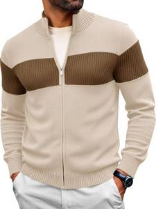 lot 8121 image: Runcati Mens Full Zip Cardigan Sweater Casual Knit Stand Collar Cardigan Slim Fit Color Block Fall Winter Sweaters Apricot XL