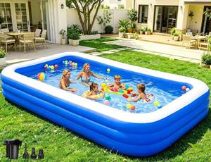 lot 9382 image: Large Inflatable Pool - 130�72�22 Blow Up Pool for Adults and Childrens with Electric Pump, Swimming Pool for Backyard, Summer Water Party, Outdoor, Garden