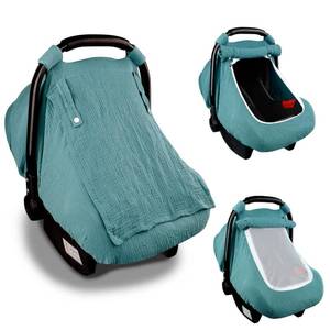 lot 9405 image: Muslin Car Seat Covers for Babies, Summer Baby Car Seat Cover for Boys Girls with Breathable Window, Lightweight Infant Car Seat Canopy, Blue