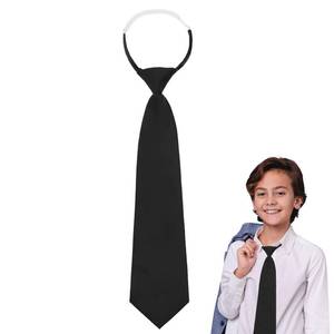 lot 10136 image: Luckyvestir Black Tie Boys Skinny Adjustable Clip on Ties for Boys Girls Pre-tied Kids Toddler Necktie 8-14 for School Uniform Shirt Graduation (Black 13)