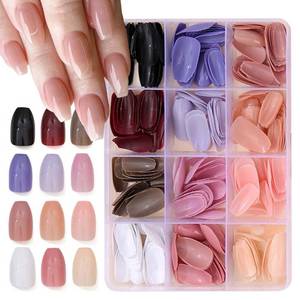 lot 10155 image: 288Pcs Coffin Press on Nails Medium Fake Nails Glue on Nail Tips Full Cover Colorful False Nail Nude Acrylic Nails Press Ons Artificial Glossy Fingernail Tips for Women DIY Manicure Art 12 Colors