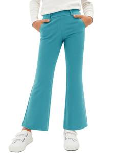 lot 10158 image: CharmWM Girls School Uniform Pants Elastic High Waisted Flare Dress Pants Bell Bottoms Blue
