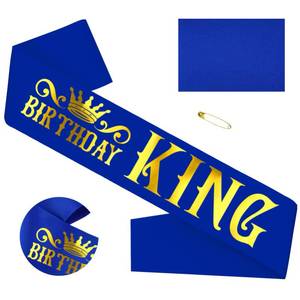 lot 10161 image: Birthday King Sash, Funny Royal Blue Satin Sash with Gold Foil Lettering Birthday Sashes for Boys or Men 10th 13th 16th 18th 21st 30th 40th 50th 60th or Any Birthday Party Supplies Gifts Favors.