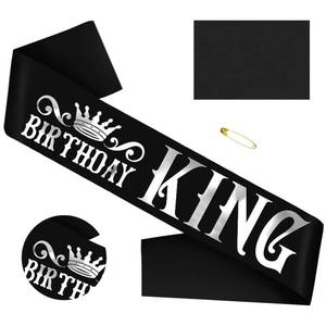 lot 10186 image: Birthday King Sash, Funny Black Satin Sash with Silver Foil Lettering Birthday Sashes for Boys or Men 10th 13th 16th 18th 21st 30th 40th 50th 60th or Any Birthday Party Supplies Gifts Favors.