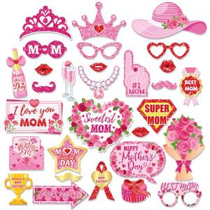 lot 10200 image: CC HOME 30Pcs Happy Mothers Day Photo Booth Props, Best Mom Flowers Pink Party Decorations Party Favor for Mothers Day Birthday Party Supplies Party Essentials