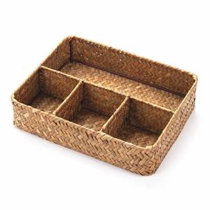 lot 10281 image: YANGQIHOME Tea BagSugar Packet Holder, Coffee Station Condiment Organizer, Seagrass Storage Basket, Wicker Rattan Divided Basket Organizer for DrawerShelfCountertop