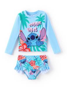 lot 10293 image: Disney Lilo & Stitch 2PCS Tankini Swimsuit Toddler Girl Long Sleeve Rashguard Bathing Suit Set UPF 50 Beach Pool Swimwear Blue Size 4-5 Years