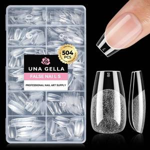lot 10297 image: UNA GELLA Short Coffin Nails Tips, 504pcs No c Curve short Coffin Gel Press On Nails Pre Etched For Women Acrylic Nail Extension Full Cover Home Salon 12 Sizes