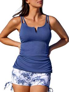 lot 10300 image: Summer Mae Tankini Swimsuits for Women Bathing Suits Top Ruched Two Piece Tummy Control Round Neck with V-Wire Swim Suits Blue Coconut Grove S