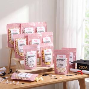 lot 10326 image: Zhehao 50 Pack Graduation Popcorn Treat Bags Class of 2026 Graduation Party Favors Candy Goodie Cookie Small Gift Bags Thanks for Popping by to Celebrate Resealable Zip Bag Individual Stickers(Pink)