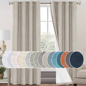lot 11297 image: PrinceDeco 100% Blackout Curtains Linen Blackout Curtains 84 Inches Long for Dining Room Grommet Soundproof Window Treatment Drapes for Hall Room, 52 Wide Per Panel, Set of 2��Cobblestone