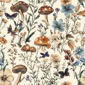 lot 12004 image: Froluya Mushroom Wallpaper Peel and Stick Vintage Floral 16.9 x 590.5