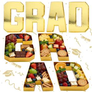 lot 12005 image: 2026 Graduation Decorations - 4 Pcs Grad Charcuterie Fillable Letters Charcuterie Board Box Serving Trays Graduation Centerpieces for Tables Grad Party Decorations Supplies(Gold)