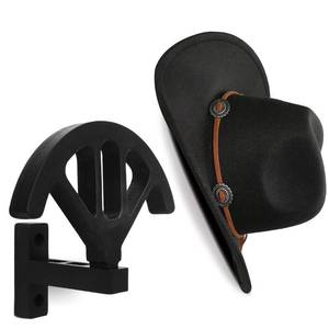 lot 12010 image: Wall mounted wooden cowboy hat rack, adjustable western cowboy hat rack, used for wide brimmed hats, hat storage, black, for closet entrances, bedrooms, offices (Used)