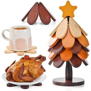 lot 12367 image: Wooden Trivets for Hot Dishes, Tree Shaped Trivet Set of 5 with 1 Stand, Foldable Kitchen Wooden Trivets for Pots, Bowls, Teapots, Pans, Cups, Housewarming Gifts (Only Tree)
