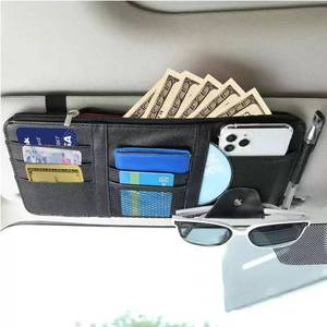 lot 12379 image: Black Multifunctional Car Sun Visor Organizer Sun Visor Caddy Sunvisor Pouch Visor Storage with a Zipper Bag Car Visor Accessories,3 Cards Holder,CD Glasses Pen Holder