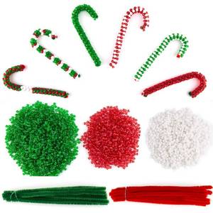 lot 12392 image: SAVITA 1200pcs Tri Beads with 30pcs Threading Chenille Stems, Christmas Beaded Ornament Kit, Candy Cane Crafting Set, for DIY Craft, Christmas Ornament Making Supplies