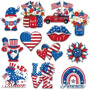 lot 12418 image: Hoteam 12 Pcs 4th of July Refrigerator Magnets Set 250th Anniversary Independence Day Car Magnets and Decals Patriotic Gnome Memorial Day Magnetic Stickers for Fridge Metal Door Decoration