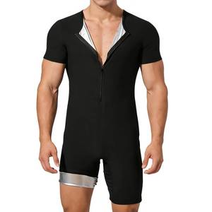 lot 12432 image: GENEMEN Mens Sauna Suit Shapewear Bodysuit Running Workout Zipper Sweat Shirt Gym Fitness Leotard (Shirt-Inner Silver, 3XL)