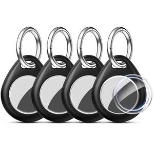 lot 14019 image: RFUNGUANGO Compatible AirTag Holder Air Tag Keychain Protective Case - 4 Pack Air Tag Protective Case with Metal Keychain for Kids, Pets, Luggage, Backpacks, Keys, Black-4P